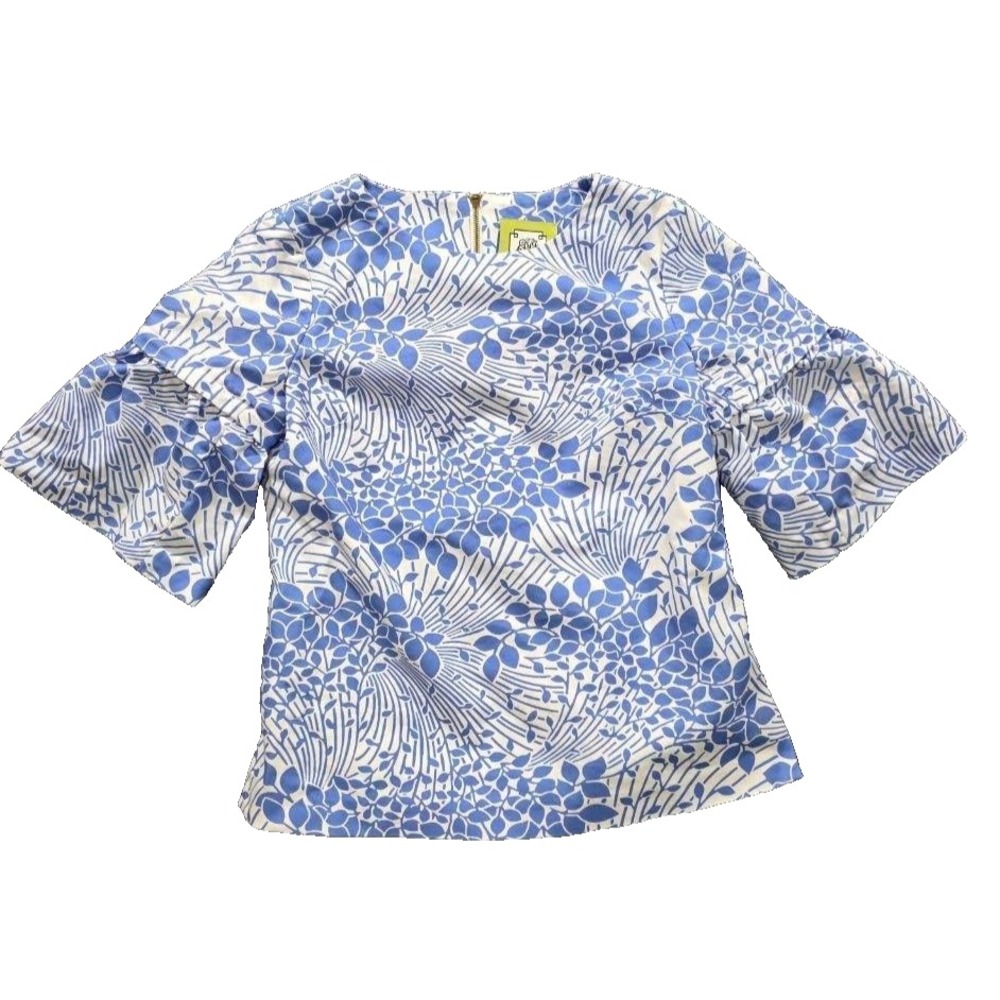 Elizabeth McKay Blouse Blue Floral Cotton Bloomcore top Flutter M A009422
